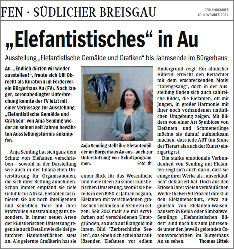 Pressebericht Ausstellung Au Elefantastische Gemälde